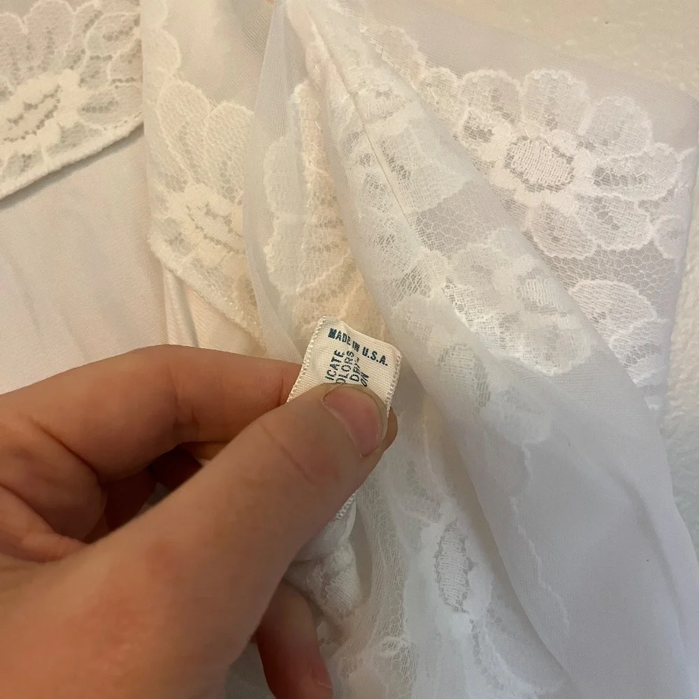 VANITY FAIR Vintage 1960s White Floral Lace Slip Dress Size L - Picture 4 of 8